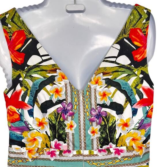 MAGGY LONDON Sleeveless Fit & Flare Short Dress Multicolor Floral Tropical Sz 4 - Picture 9 of 11